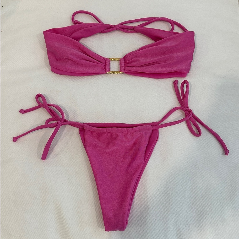 Pink Strapless Bikini Set